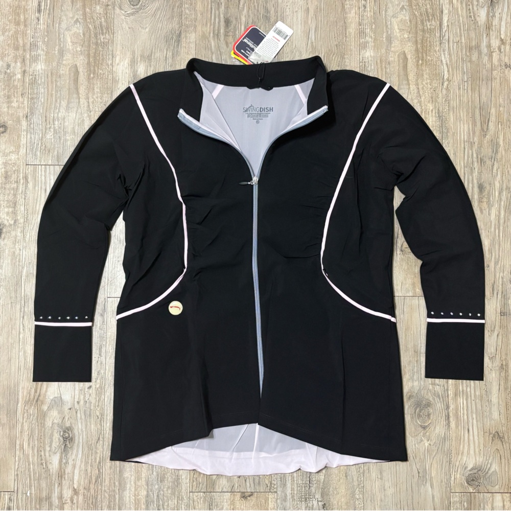 SwingDish Women's Black Rosa Signature Gathered Golf Jacket, Size XL